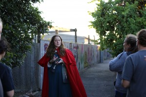 graffiti, laneway, drama, red cape,