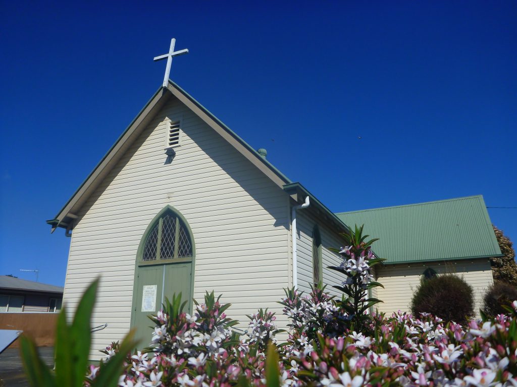 catholic church, small town church, green roof